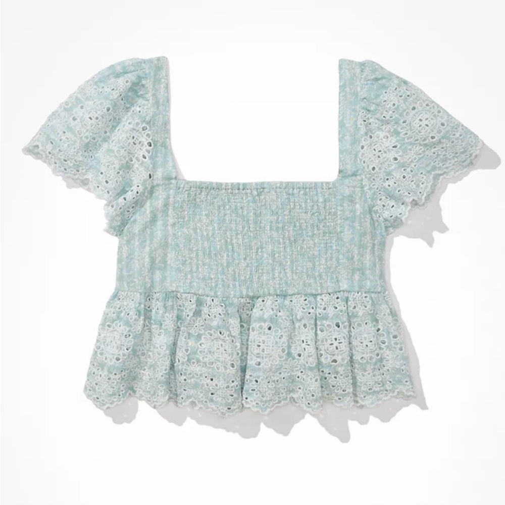 AE Ruffle Sleeve Cropped Babydoll Cottagecore Top MEDIUM - Picture 14 of 14